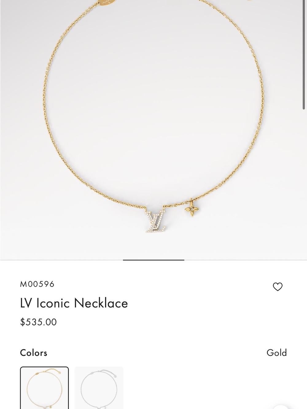 Louis Vuitton Gold LV Pendant Necklace with Monogram Charm